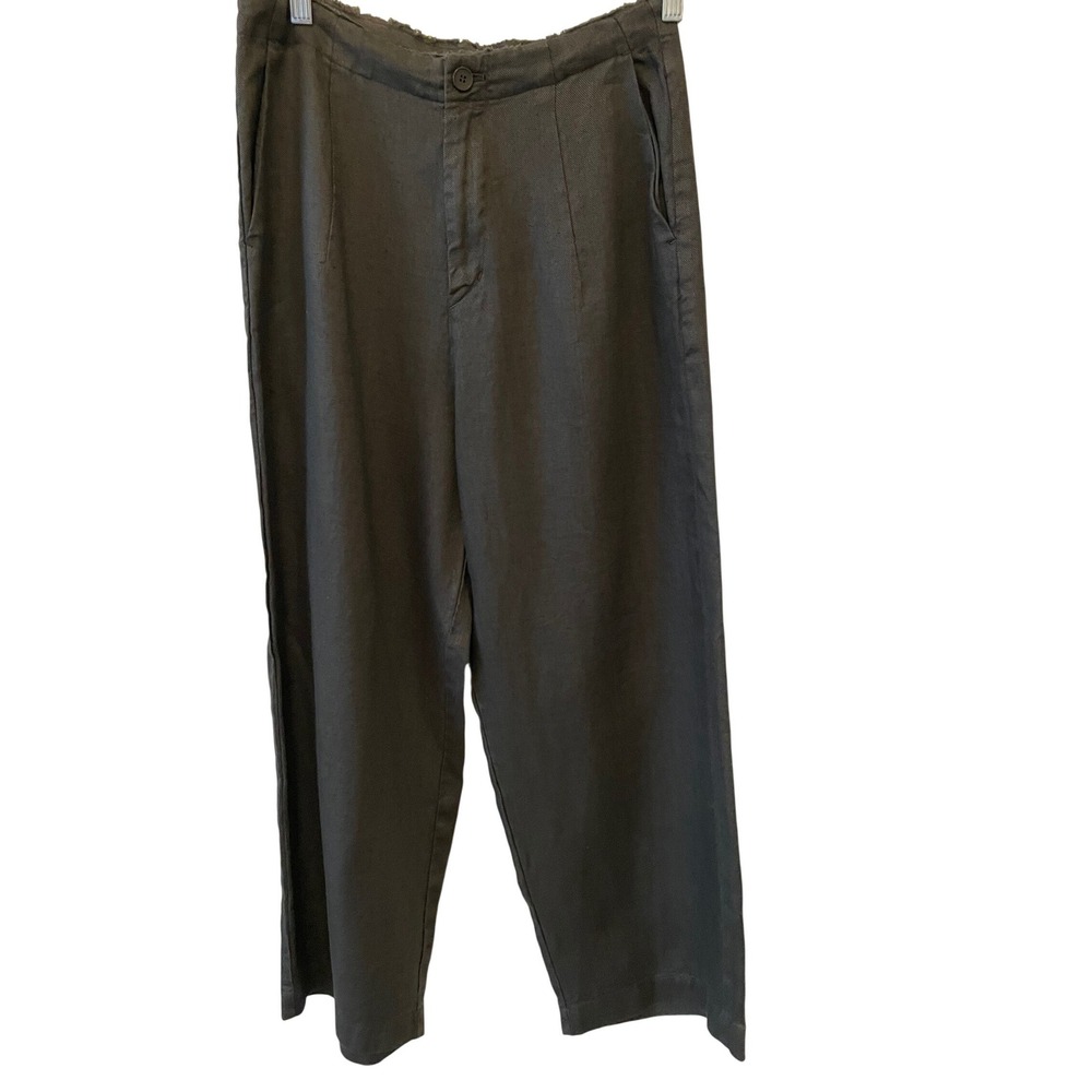 Pas De Calais Olive Green Linen Twill Wide Leg Crop Trousers 28" waist 34FR